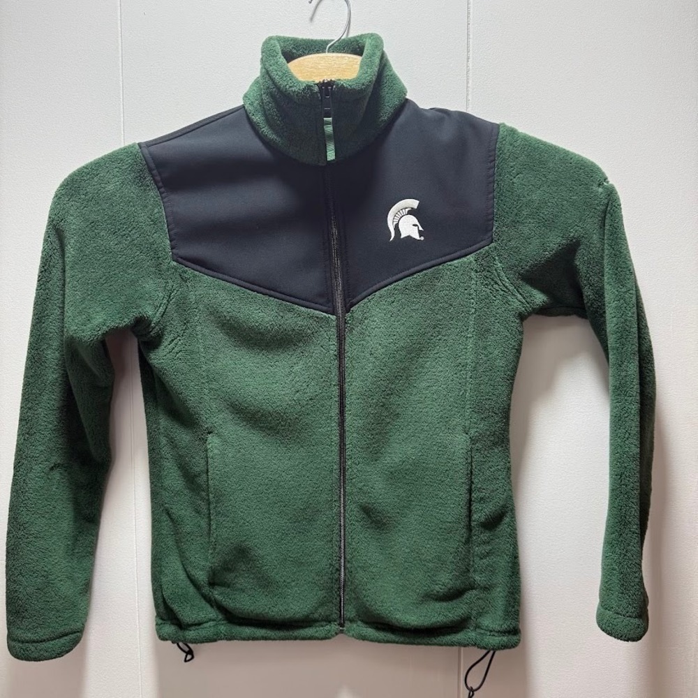 Columbia Michigan State Spartans Fleece Jacket Womens Small Green Full Zip MSU